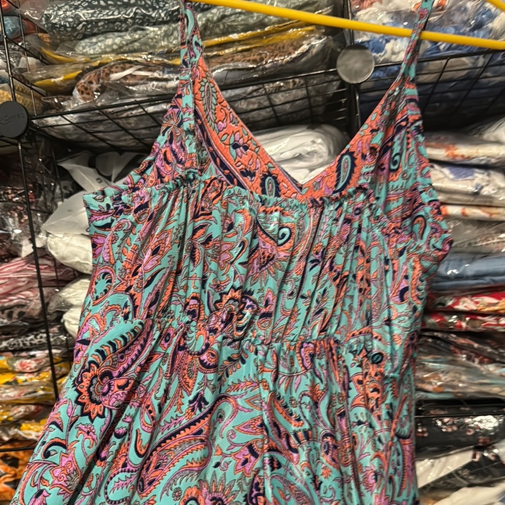 Teal multi colored Spaghetti Strap Resort Sundress Maxi - Picture 3 of 7